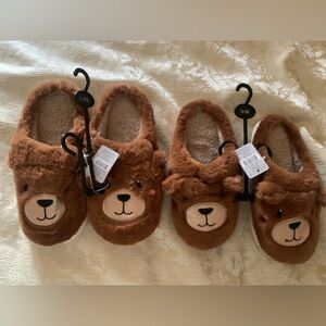 Matching Brown Teddy Bear Slippers-2 Pairs (L/XL and S/M)